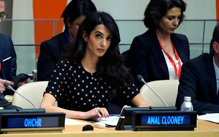 Amal Clooney pada pertemuan Dewan Keamanan PBB.