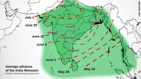 Grafik ini menunjukkan kapan musim muson biasanya dimulai di seluruh India.