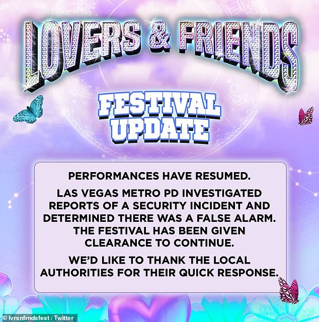 Setelah pertunjukan, penyelenggara Lovers and Friends Festival mentweet bahwa pertunjukan diizinkan untuk dilanjutkan setelah Departemen Kepolisian Metropolitan memutuskan 