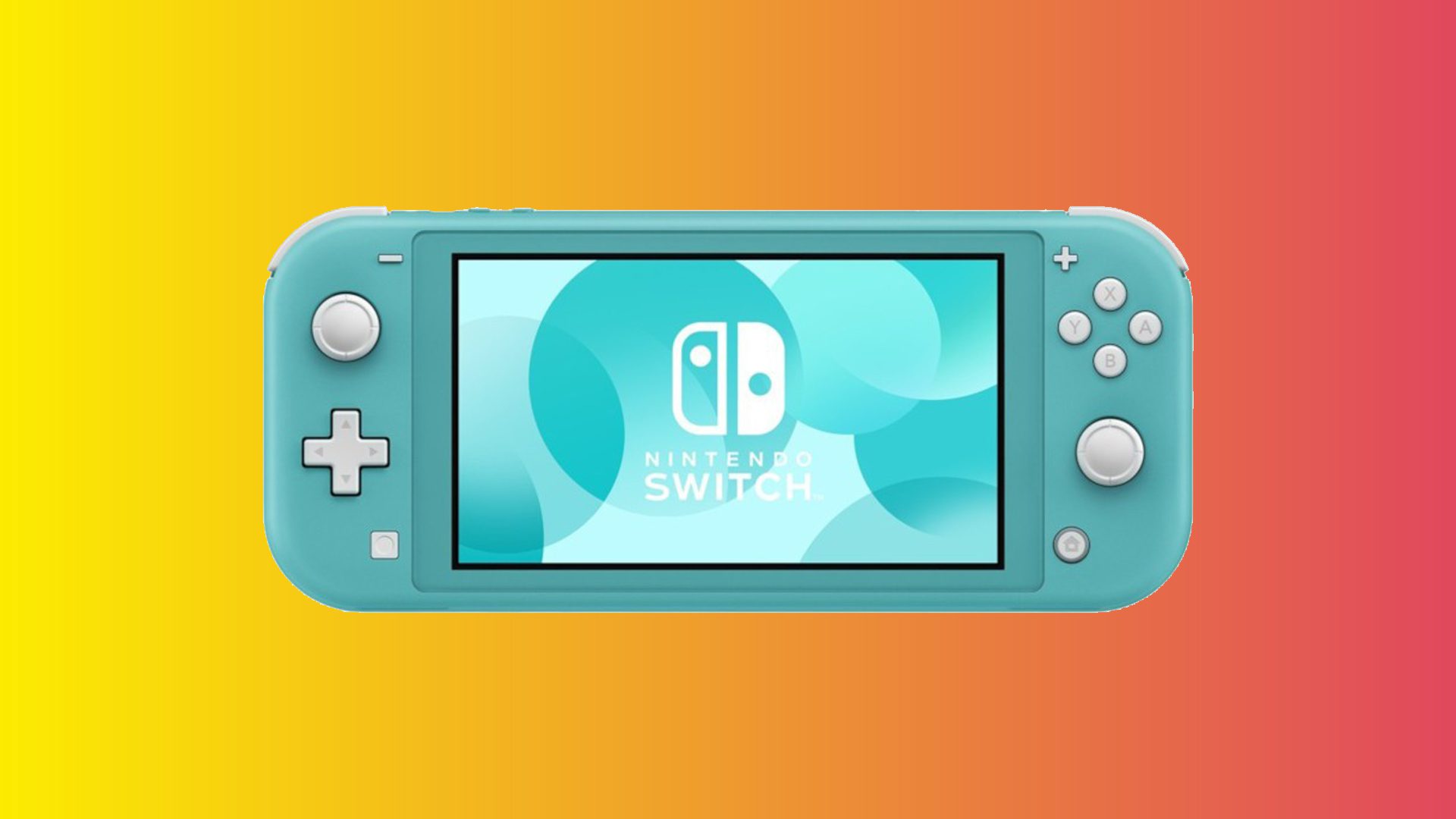 Nintendo Switch Lite dengan latar belakang warna-warni.