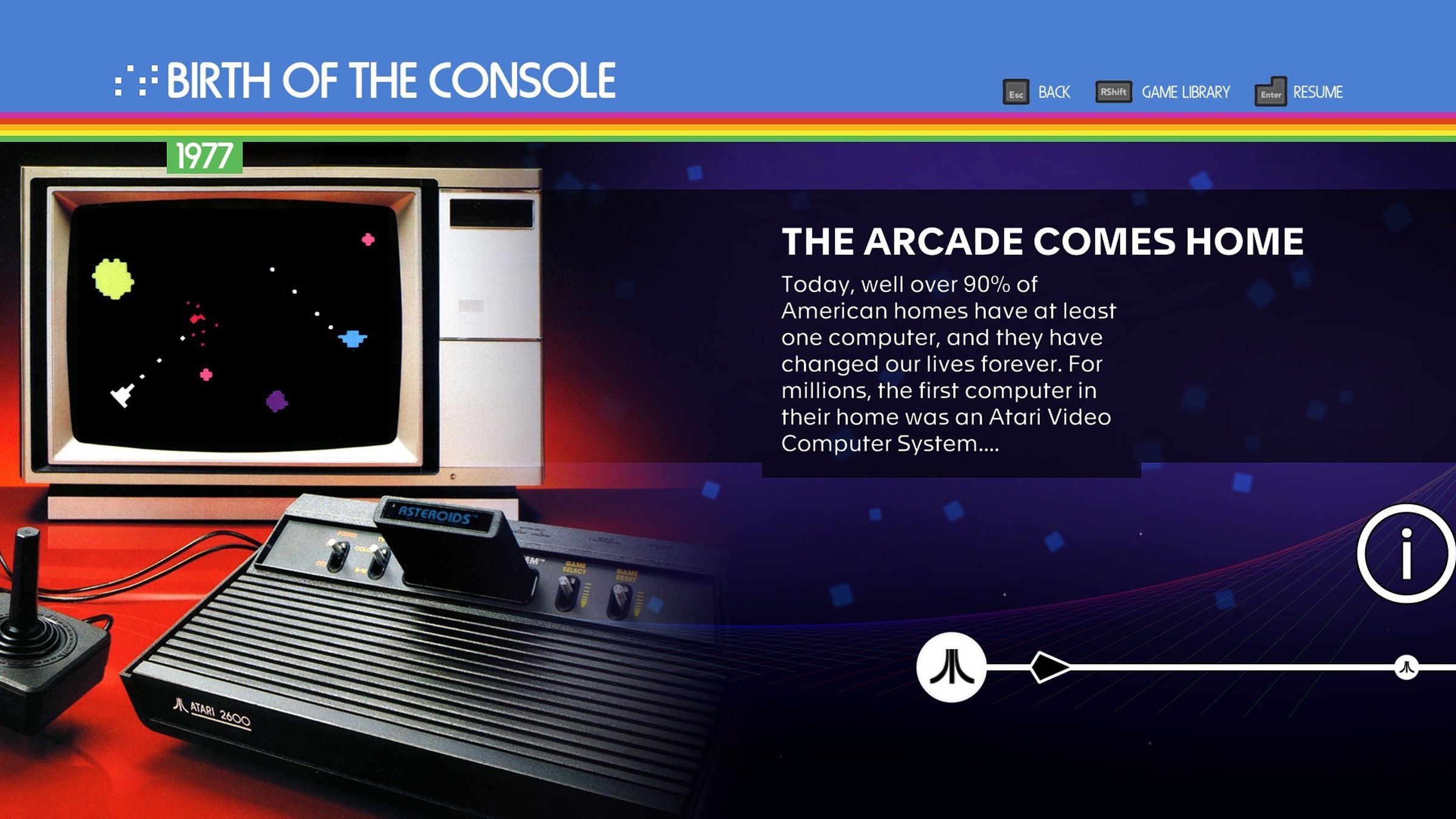 Tangkapan layar garis waktu interaktif dalam video game Atari 50.